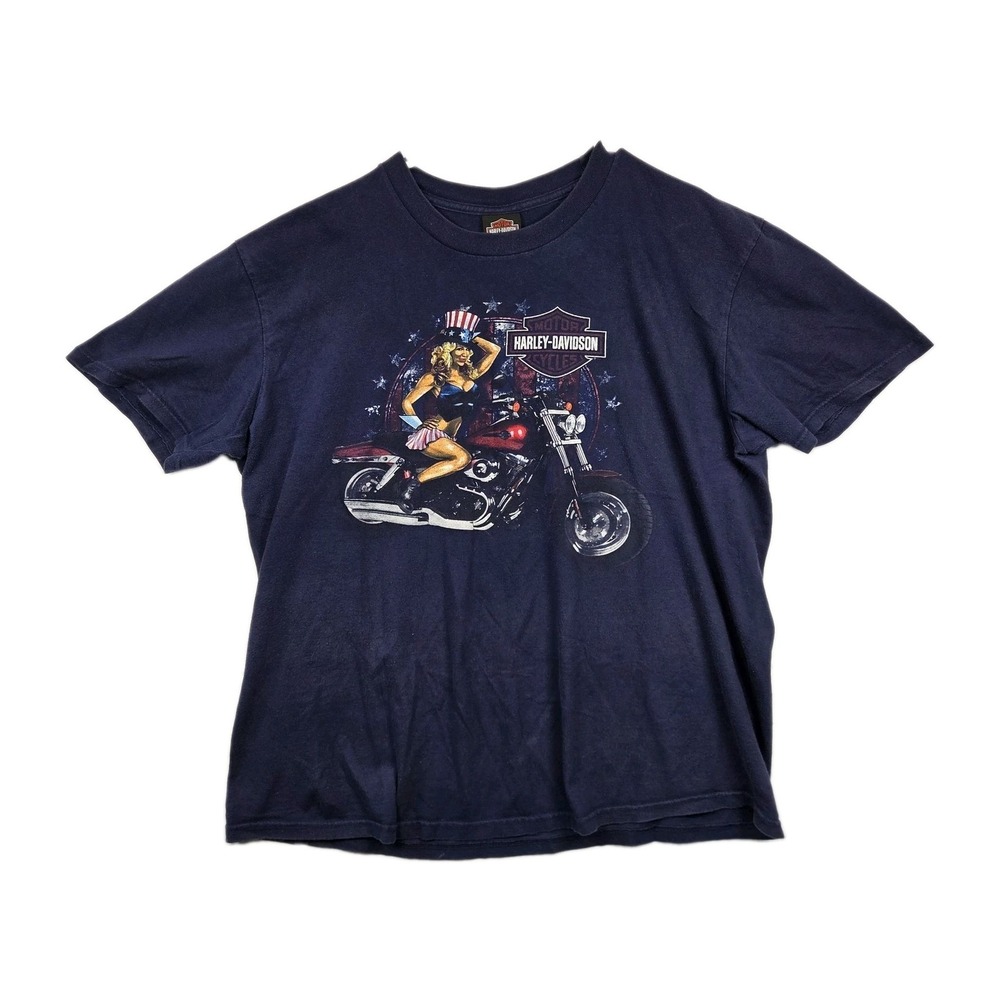 Harley-Davidson Shirt Mens XL Blue Pin Up Motorcycle Clearwater FL Graphic Tee